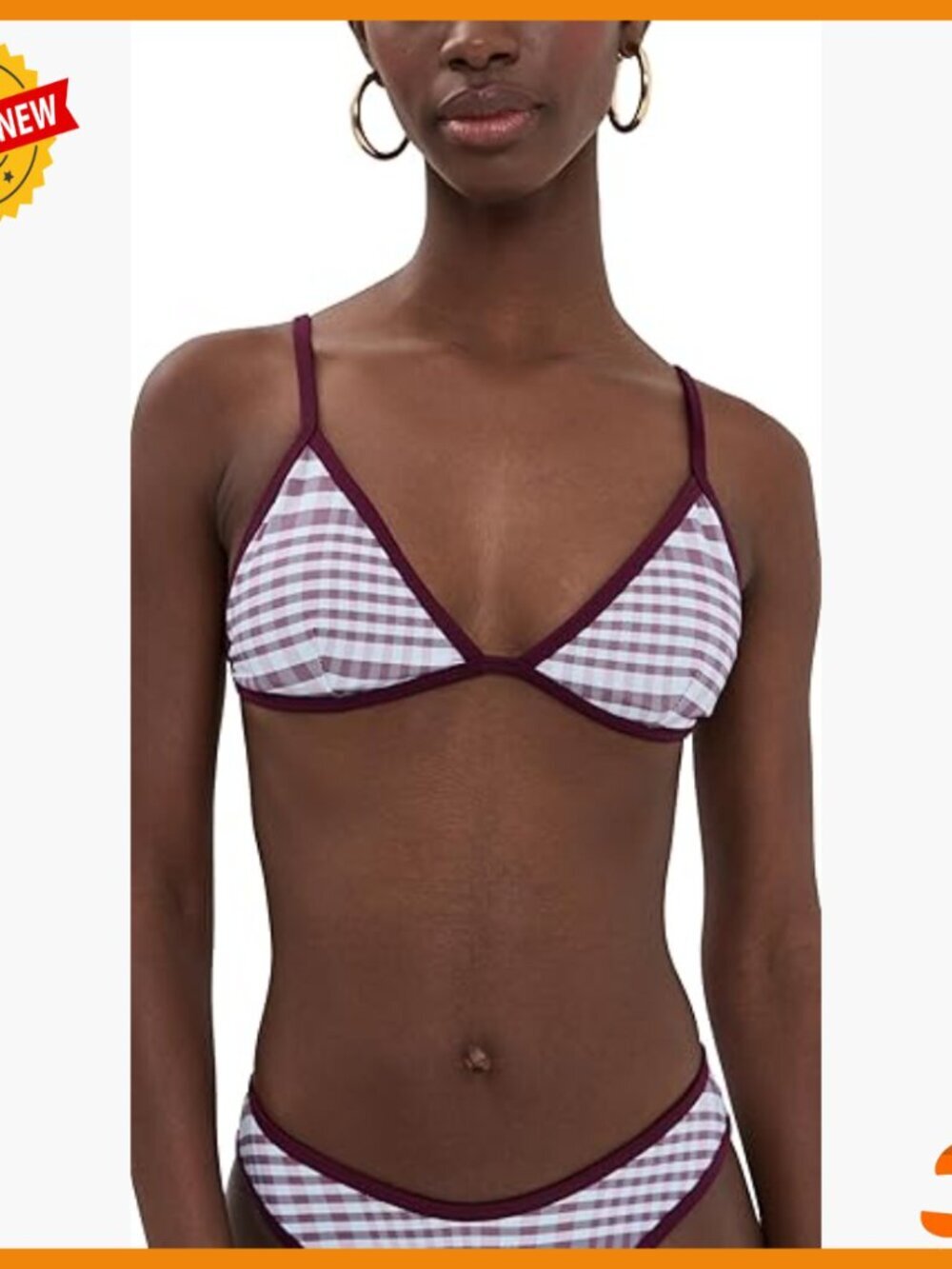 Plaid Bikini Top with Removable Padding, Lined Cups, Polyester Blend